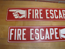 Load image into Gallery viewer, FIRE ESCAPE HAND POINTING FINGER 2 Old Embossed Steel Safety Advertising Signs Left & Right