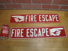 Load image into Gallery viewer, FIRE ESCAPE HAND POINTING FINGER 2 Old Embossed Steel Safety Advertising Signs Left & Right