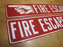Load image into Gallery viewer, FIRE ESCAPE HAND POINTING FINGER 2 Old Embossed Steel Safety Advertising Signs Left & Right