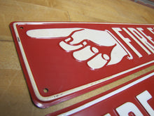 Load image into Gallery viewer, FIRE ESCAPE HAND POINTING FINGER 2 Old Embossed Steel Safety Advertising Signs Left & Right