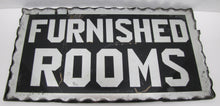 Load image into Gallery viewer, FURNISHED ROOMS Sign Antique Chip Glass Scalloped Mirrored Tin Metal Frame B&B