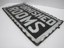 Load image into Gallery viewer, FURNISHED ROOMS Sign Antique Chip Glass Scalloped Mirrored Tin Metal Frame B&B