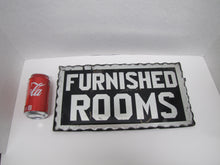Load image into Gallery viewer, FURNISHED ROOMS Sign Antique Chip Glass Scalloped Mirrored Tin Metal Frame B&B