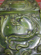 Load image into Gallery viewer, Dragon Serpent Antique Victorian Coal Scuttle Bin Cast Iron Porcelain Enamel