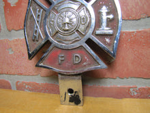 Load image into Gallery viewer, PALISADES PARK F D FIRE DEPARTMENT Plate Topper Badge Sign Embossed Metal Ornate