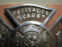 Load image into Gallery viewer, PALISADES PARK F D FIRE DEPARTMENT Plate Topper Badge Sign Embossed Metal Ornate