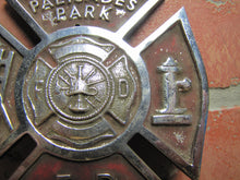 Load image into Gallery viewer, PALISADES PARK F D FIRE DEPARTMENT Plate Topper Badge Sign Embossed Metal Ornate