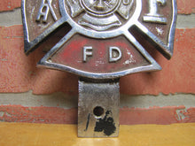 Load image into Gallery viewer, PALISADES PARK F D FIRE DEPARTMENT Plate Topper Badge Sign Embossed Metal Ornate