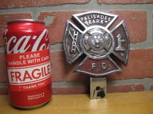 Load image into Gallery viewer, PALISADES PARK F D FIRE DEPARTMENT Plate Topper Badge Sign Embossed Metal Ornate