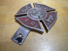 Load image into Gallery viewer, PALISADES PARK F D FIRE DEPARTMENT Plate Topper Badge Sign Embossed Metal Ornate