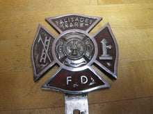 Load image into Gallery viewer, PALISADES PARK F D FIRE DEPARTMENT Plate Topper Badge Sign Embossed Metal Ornate