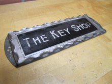 Load image into Gallery viewer, THE KEY SHOP Antique Reverse on Chip Scalloped Glass Advertising Sign ROG