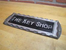 Load image into Gallery viewer, THE KEY SHOP Antique Reverse on Chip Scalloped Glass Advertising Sign ROG