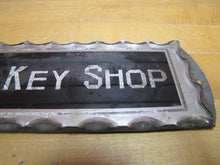 Load image into Gallery viewer, THE KEY SHOP Antique Reverse on Chip Scalloped Glass Advertising Sign ROG