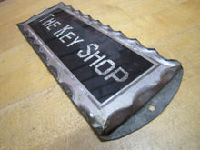 Load image into Gallery viewer, THE KEY SHOP Antique Reverse on Chip Scalloped Glass Advertising Sign ROG