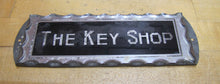 Load image into Gallery viewer, THE KEY SHOP Antique Reverse on Chip Scalloped Glass Advertising Sign ROG