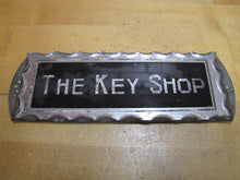 Load image into Gallery viewer, THE KEY SHOP Antique Reverse on Chip Scalloped Glass Advertising Sign ROG