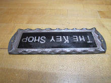 Load image into Gallery viewer, THE KEY SHOP Antique Reverse on Chip Scalloped Glass Advertising Sign ROG