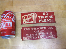 Load image into Gallery viewer, GRAND UNION NO TIPPING PLEASE Orig Old Grocery Store Advertising Shop Cart Sign
