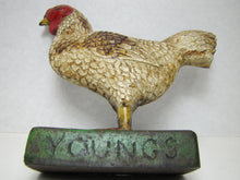 Load image into Gallery viewer, YOUNG'S FEEDS TOLEDO OHIO Old Advertising Chicken Doorstop Sign Store Display