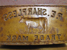 Load image into Gallery viewer, P.E. SHARPLESS COW TM Antique Penna Co Advertising Wooden Butter Pat Stamp Mold