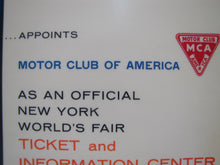 Load image into Gallery viewer, 1964 1965 NEW YORK WORLDS FAIR MOTOR CLUB OF AMERICA TICKET & INFO CENTER Sign