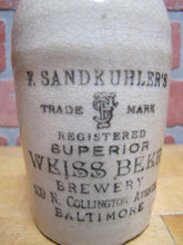 Load image into Gallery viewer, F SANDKUHLER'S SUPERIOR WEISS BEER BREWERY BALTIMORE Antique Stoneware Bottle Md