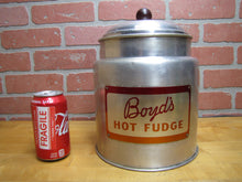 Load image into Gallery viewer, BOYD'S HOT FUDGE Old Ice Cream Parlour Soda Fountain Advertising Container Sign