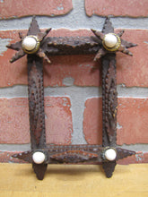 Load image into Gallery viewer, Tramp Art Wooden Frame old small hand carved folk art tiered stars brass