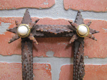 Load image into Gallery viewer, Tramp Art Wooden Frame old small hand carved folk art tiered stars brass