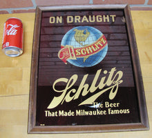 Load image into Gallery viewer, SCHLITZ ON DRAUGHT Old Reverse on Glass Sign Pre-Prohibition Beer Advertising