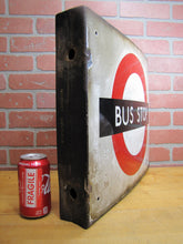 Load image into Gallery viewer, BUS STOP Original Old Porcelain Double Sided Sign Burnham London Transporation