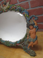 Load image into Gallery viewer, Antique Cherubs Putto Evil Face Bevel Edge Mirror Easel Back Ornate Paint Detail