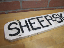 Load image into Gallery viewer, SHEEP-SKINS Old Double Sided Wooden Advertising Sign Wood Sheepskins Store Shop