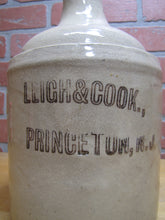 Load image into Gallery viewer, LEIGH & COOK PRINCETON NJ Old Stoneware Advertising Jug Grocery Store Sign Ad