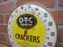 Load image into Gallery viewer, O-T-C ORIGINAL TRENTON CRACKER Co Old Glass Face Advertising Thermometer NJ 1848