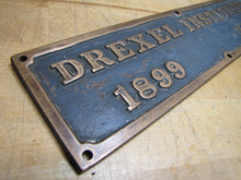 Load image into Gallery viewer, DREXEL INSTITUTE 1899 1900 Original Old Brass Bronze Plaque Sign University Ad
