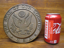 Load image into Gallery viewer, THE SEAL OF OUR COUNTRY USA Brass Plaque Medallion Ad Sign Spread Winged Eagle