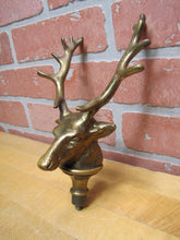 Load image into Gallery viewer, DEER BUCK HEAD MOUNT Old Brass Figural Finial Topper Hardware Element 14 Point