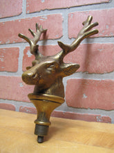 Load image into Gallery viewer, DEER BUCK HEAD MOUNT Old Brass Figural Finial Topper Hardware Element 14 Point