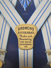 Load image into Gallery viewer, BRONCHO BUSTER BRACE OHIO SUSPENDER Co Antique Advertising Sign Whitehead & Hoag