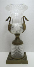 Load image into Gallery viewer, Antique Decorative Arts Vase Swan Handles Bronze Brass Crystal Glass Ornate