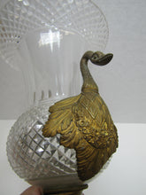 Load image into Gallery viewer, Antique Decorative Arts Vase Swan Handles Bronze Brass Crystal Glass Ornate