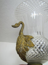 Load image into Gallery viewer, Antique Decorative Arts Vase Swan Handles Bronze Brass Crystal Glass Ornate