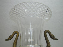 Load image into Gallery viewer, Antique Decorative Arts Vase Swan Handles Bronze Brass Crystal Glass Ornate