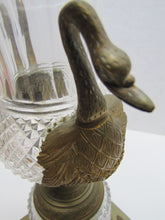 Load image into Gallery viewer, Antique Decorative Arts Vase Swan Handles Bronze Brass Crystal Glass Ornate