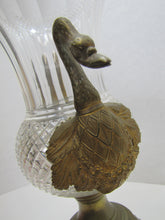 Load image into Gallery viewer, Antique Decorative Arts Vase Swan Handles Bronze Brass Crystal Glass Ornate
