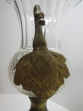 Load image into Gallery viewer, Antique Decorative Arts Vase Swan Handles Bronze Brass Crystal Glass Ornate