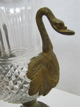Load image into Gallery viewer, Antique Decorative Arts Vase Swan Handles Bronze Brass Crystal Glass Ornate