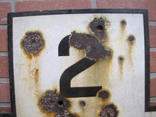 Load image into Gallery viewer, 2 TRACKS Original Old Train Station Railroad Porcelain Sign RR Black & White